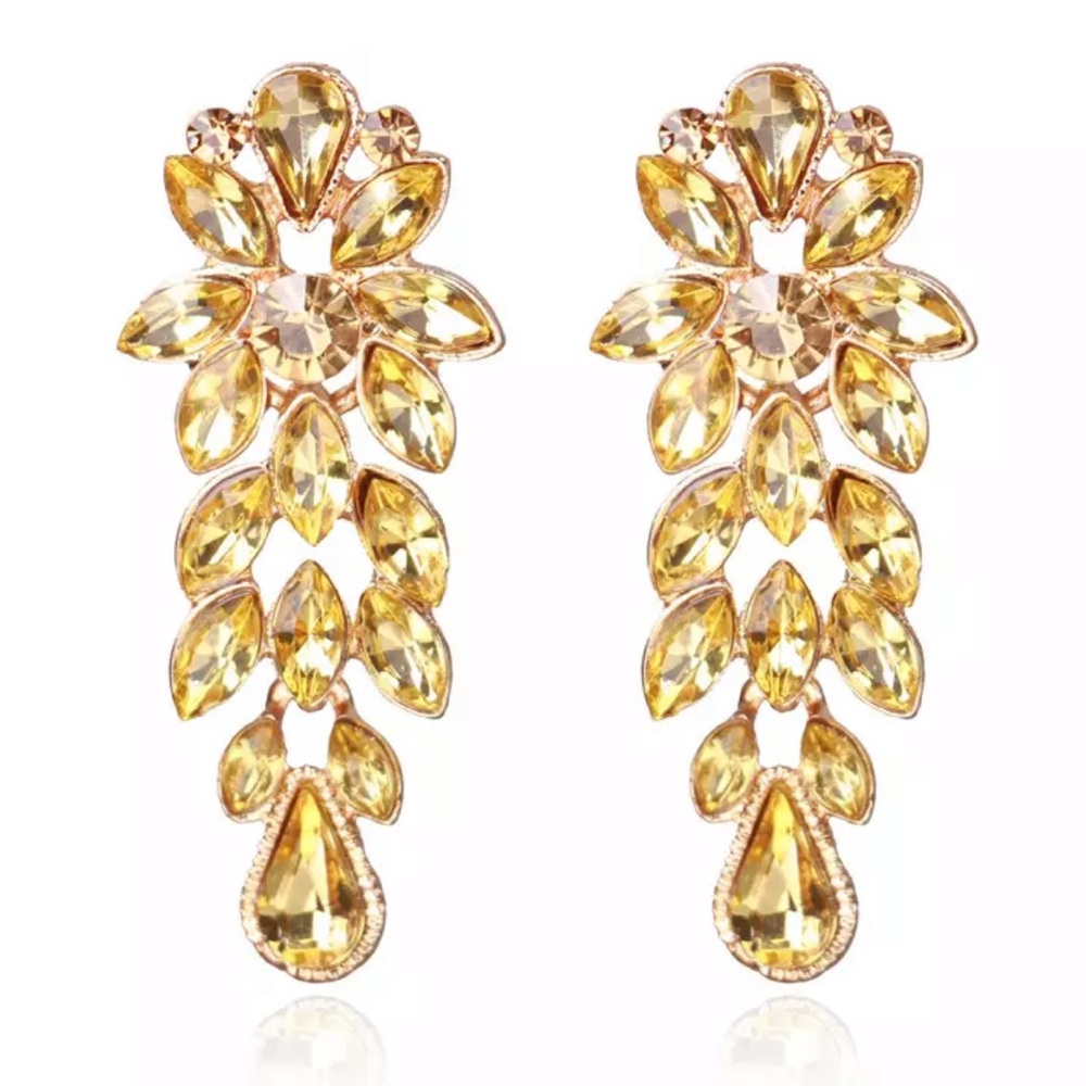 LAST 1!!! Large Yellow Rhinestone Crystal Earrings